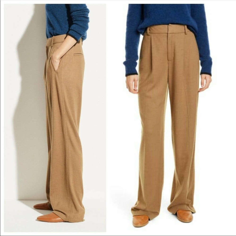 Vince Cozy Wool Wide Leg Pant Sz 8 Ambrette Trousers Floor-Skimming Pleated